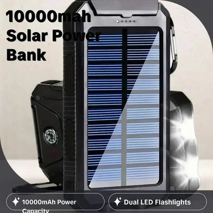 Solar Power Bank 10000mAh Fast Charging Dual USB IP65 Waterproof Shockproof External Charger