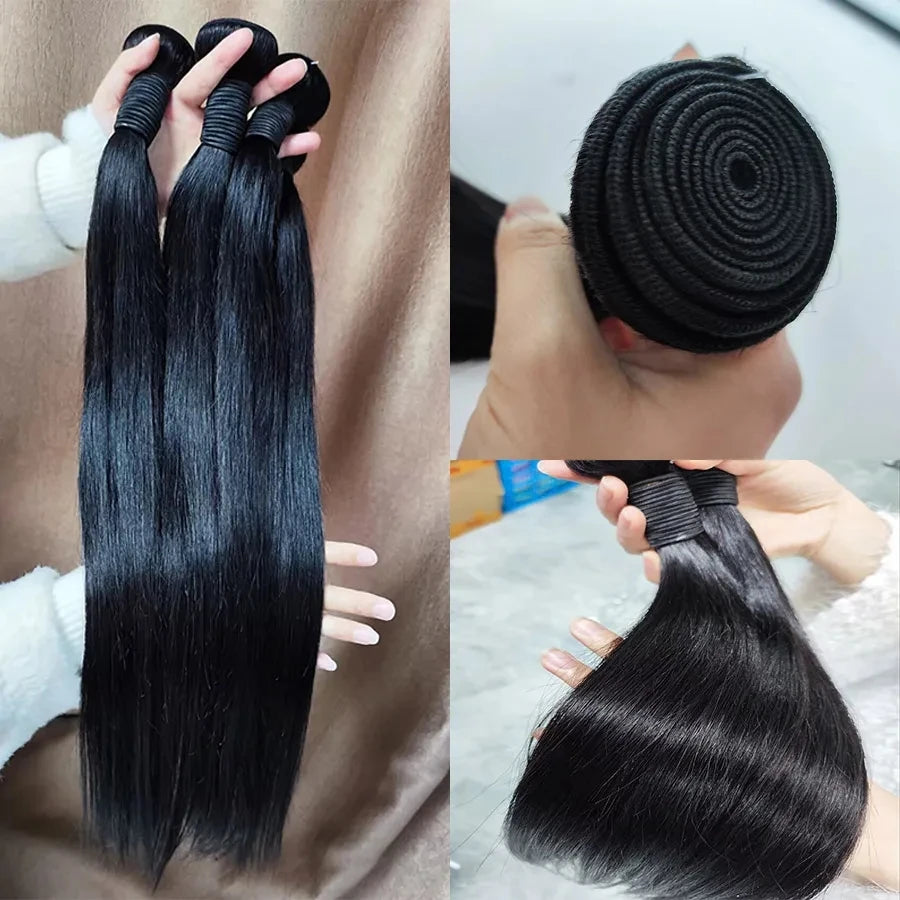 MISSANNA 34 36 38 40 Straight Hair Bundles Bone Straight Human Hair Brazilian Sew-in Hair Weave Bundles Natural Hair Extensions