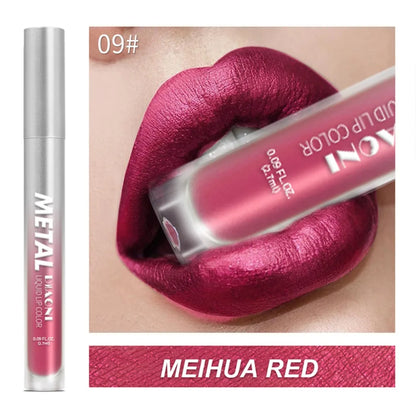 12 Color Diamond Metallic Shine Liquid Lipstick Pearlescent Waterproof Glitter Lip Gloss Smudge Proof Glamorous Lip Makeup