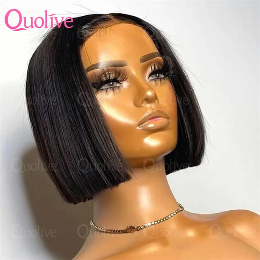 13x6 Short Bob Straight 5x5 Transparent Lace Front Wig 250% Density 4x4  Human Hair Pre Plucked Wigs For Black Women 10 16 Inch