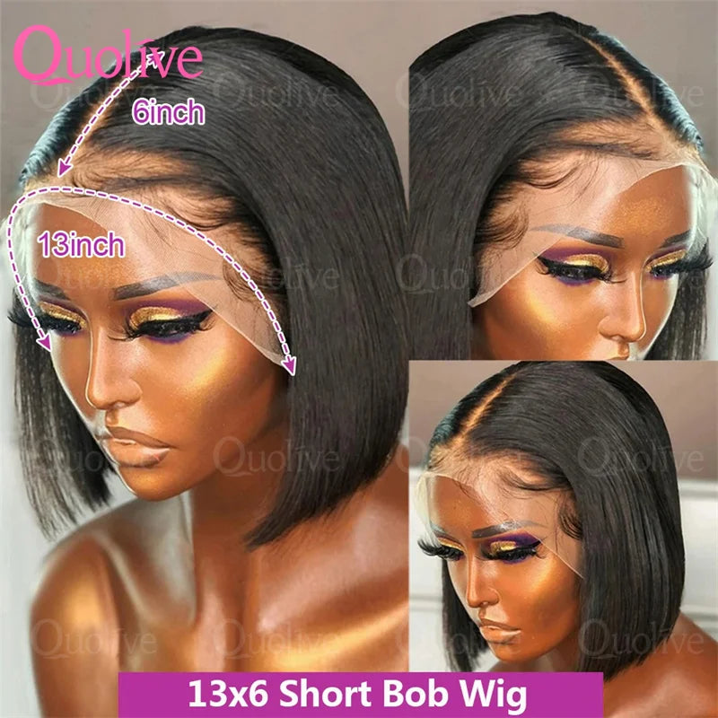 13x6 Short Bob Straight 5x5 Transparent Lace Front Wig 250% Density 4x4  Human Hair Pre Plucked Wigs For Black Women 10 16 Inch