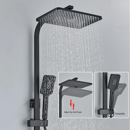 Shower Faucet Set Rainfall 3/4-ways Bathtub Tap With Bathroom Shelf Height Adjust Brass Mixer Crane Hot Cold Water Systems