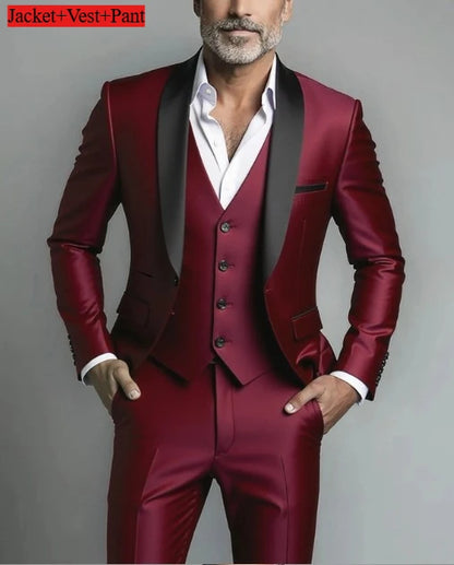 Men Formal Slim Fit Tuxedo Prom Suit Male Groom Wedding Blazers High Quality Groomsman Luxury Dress Business Banquet Party Suit