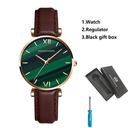 Women Fashion Casual Watches Green Malachite Dial Ladies Japanese Quartz Wristwatch Stainless Steel Strap Waterproof Watches