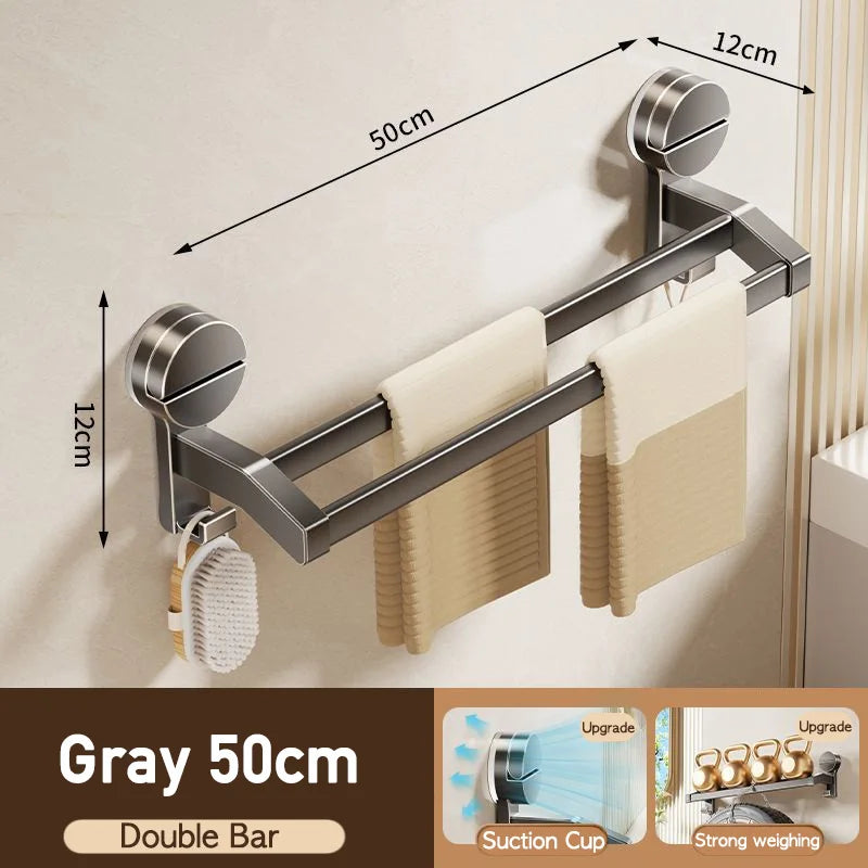 Bathroom Towel Holder without Drilling Hole Suction Cup Wall Mount Two Bar Hand Towel Rack Kitchen Shower Bath Room Towel Shelf