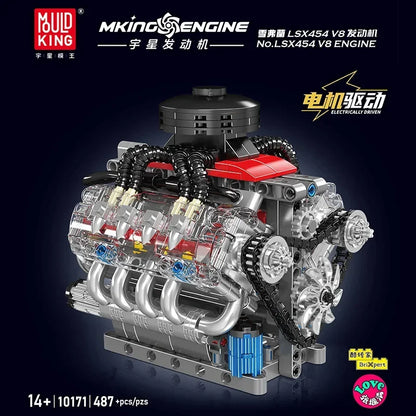 Mould King LSX454 V8 V12 W12 Engine Motorized Simulation Model Electrically Drive Building Blocks Technical Car Parts Toys Gift