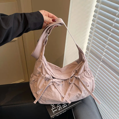 Large Capacity Women's Shoulder Bags Lightweight Nylon Pleated Crossbody Bag Multiple Pockets Hobo Bag For Women Commuting