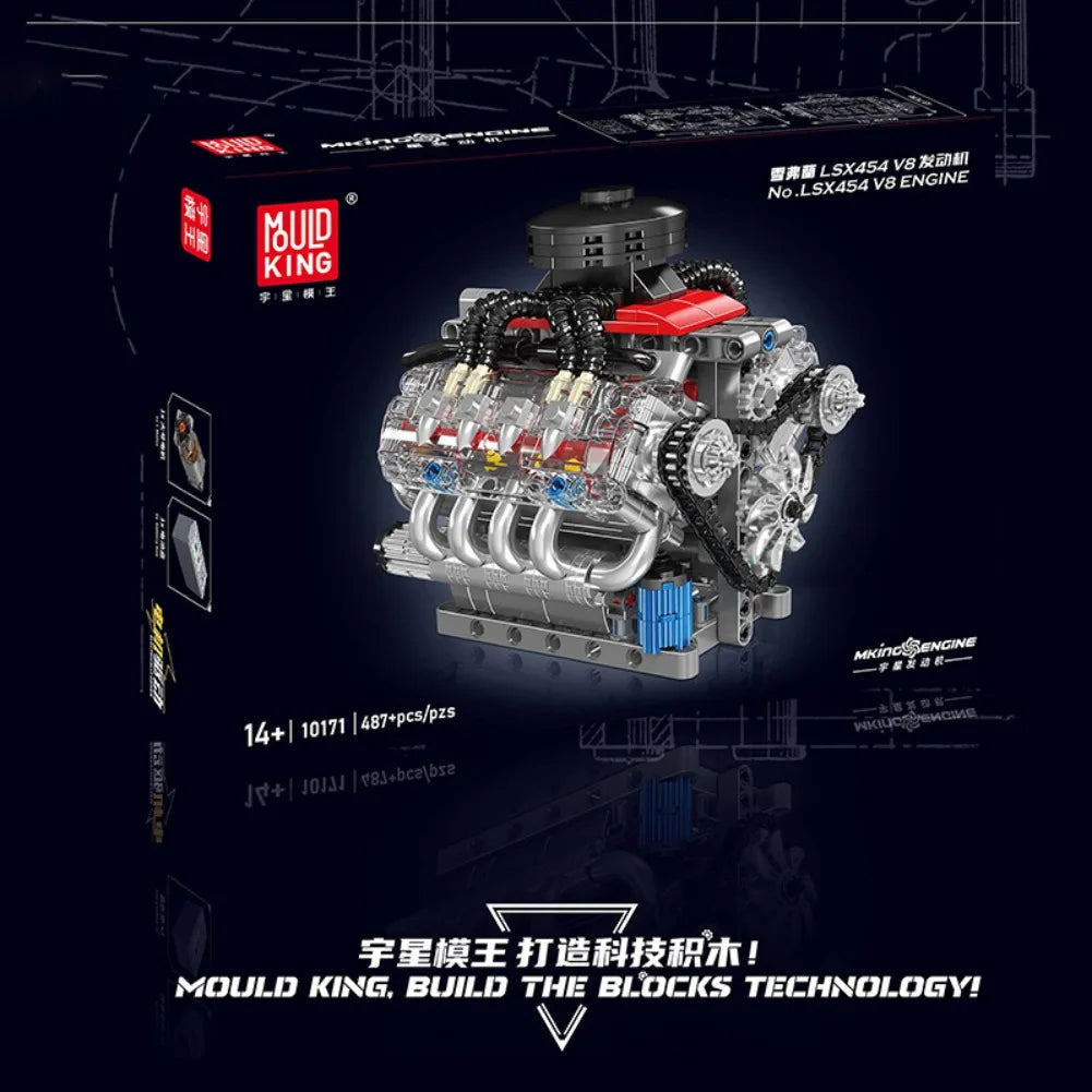 Mould King 10171 LSX454 V8 Engine Motorized Simulation Model Electrically Drive Building Blocks Technical Car Parts Toys Gift