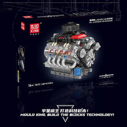 Mould King 10171 LSX454 V8 Engine Motorized Simulation Model Electrically Drive Building Blocks Technical Car Parts Toys Gift