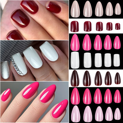 120/100Pcs Almond Fake Nails Extension Wearable Full Cover False Nail Solid Color Mid-length Stiletto/Square Press on Nails
