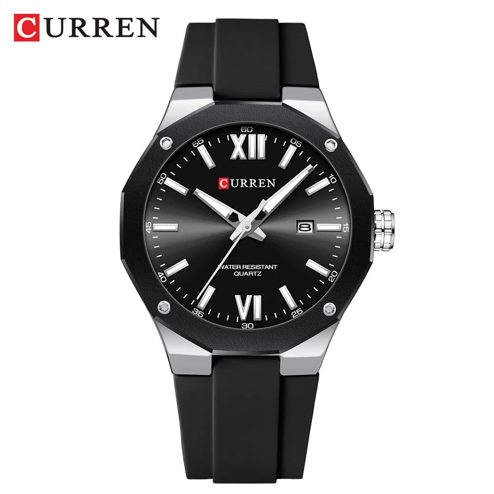 CURREN 8465 New Fashionable Men's Quartz Watch Waterproof Calendar Luminous Silicone Strap Advanced Men's Clock Daily reloj