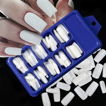 120/100Pcs Almond Fake Nails Extension Wearable Full Cover False Nail Solid Color Mid-length Stiletto/Square Press on Nails