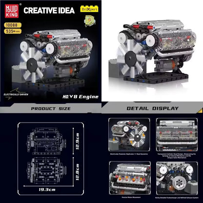 Mould King LSX454 V8 V12 W12 Engine Motorized Simulation Model Electrically Drive Building Blocks Technical Car Parts Toys Gift