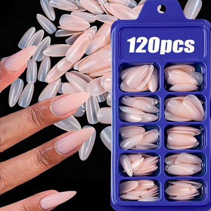 120Pcs/box Medium Length Almond False Nails Natural Nude Color Simple Premium Fake Nail Tips Acrylic Full Cover Press on Nails