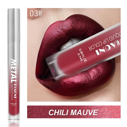 12 Color Diamond Metallic Shine Liquid Lipstick Pearlescent Waterproof Glitter Lip Gloss Smudge Proof Glamorous Lip Makeup