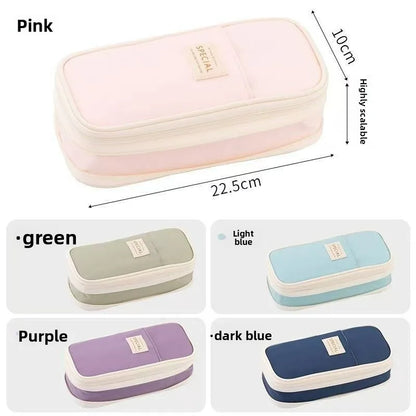 Japanese and Korean style pencil case Large capacity Macaron color matching telescopic canvas pencil case can be turned into sim