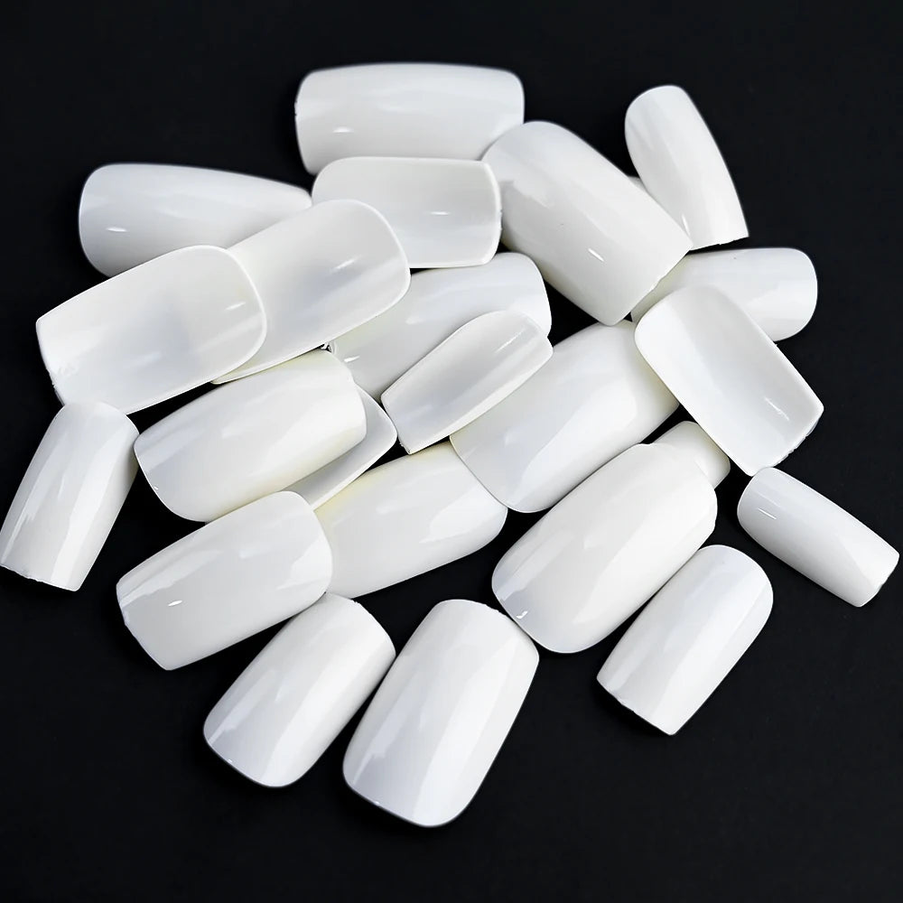 100pcs Milk White/Pink Square Short Round False Nails Full Cover Acrylic Fake Nails Smooth Reusable Press On Nails Fake Nails