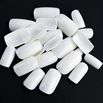 100pcs Milk White/Pink Square Short Round False Nails Full Cover Acrylic Fake Nails Smooth Reusable Press On Nails Fake Nails