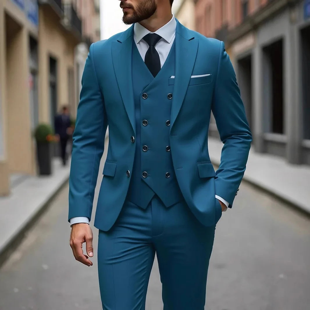 Classic Wedding Tuxedos Slim Fit Bridegroom For Men 3 Pieces Groomsmen Suit Male Formal Business Men Suits(Jacket+Vest+Pants）