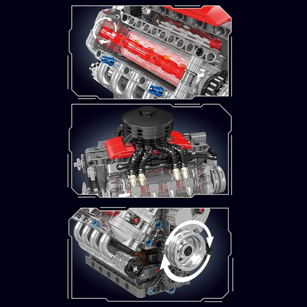 Mould King 10171 LSX454 V8 Engine Motorized Simulation Model Electrically Drive Building Blocks Technical Car Parts Toys Gift