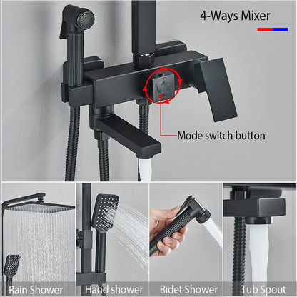 Shower Faucet Set Rainfall 3/4-ways Bathtub Tap With Bathroom Shelf Height Adjust Brass Mixer Crane Hot Cold Water Systems