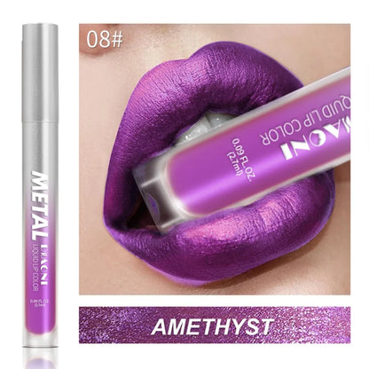 12 Color Diamond Metallic Shine Liquid Lipstick Pearlescent Waterproof Glitter Lip Gloss Smudge Proof Glamorous Lip Makeup