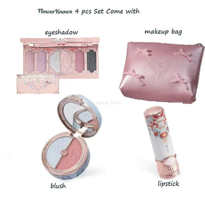 Flower Knows All In One Makeup Set Gift Box Garden Cushion Cream Foundation Matte Blush Long Lasting Velvet Lip Cream With Bag