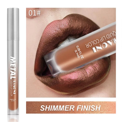12 Color Diamond Metallic Shine Liquid Lipstick Pearlescent Waterproof Glitter Lip Gloss Smudge Proof Glamorous Lip Makeup