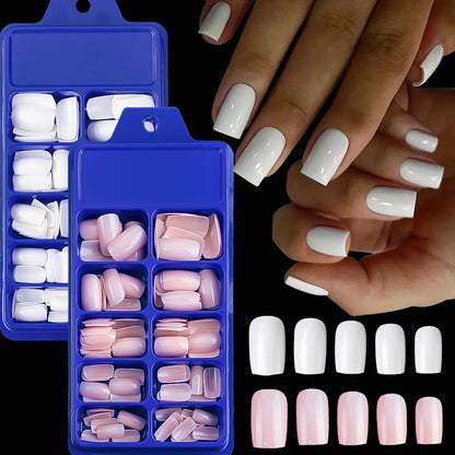 100Pcs Light Pink Press on Nails Short Medium Square Fake Nail Tips 10 sizes Reusable Full Cover False Nails Finger Decoration