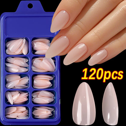 120Pcs/box Medium Length Almond False Nails Natural Nude Color Simple Premium Fake Nail Tips Acrylic Full Cover Press on Nails