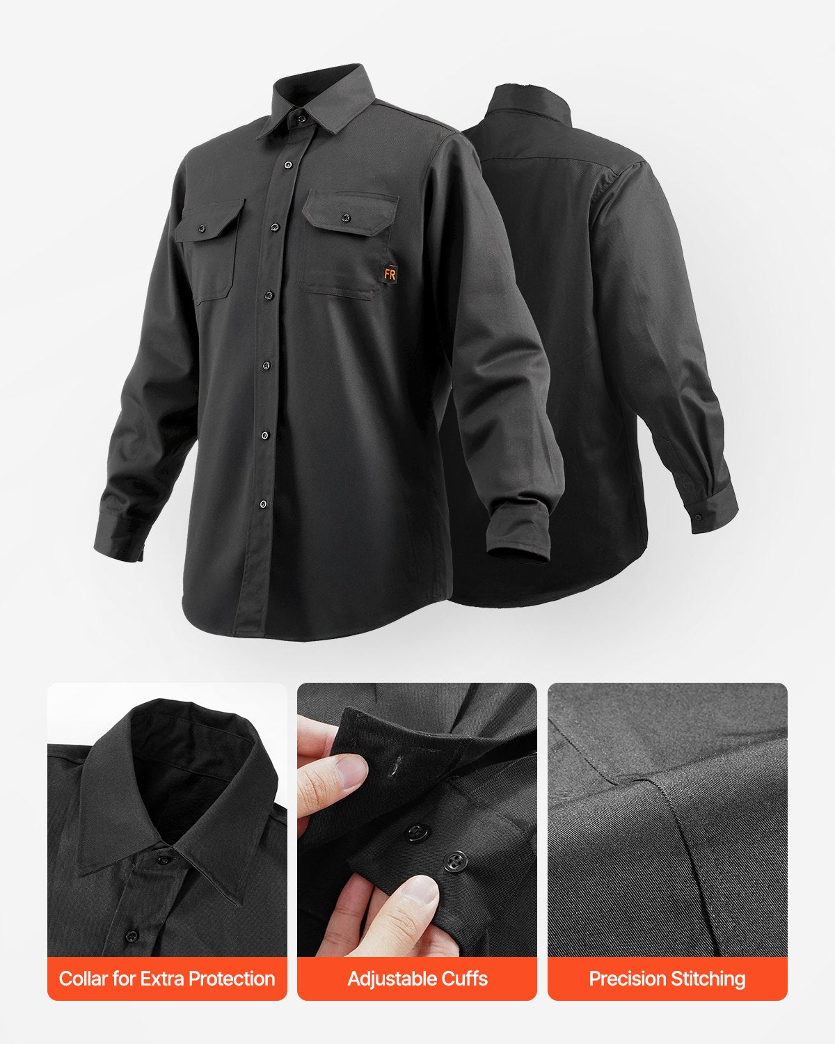 Flame Resistant Welding Jacket, 7oz. FR Shirts For Men, Machine Washable Cotton Heat-Resistant Welding Shirt, Meets ATPV 9.2 Cal/cm² Arc Rating - L Size