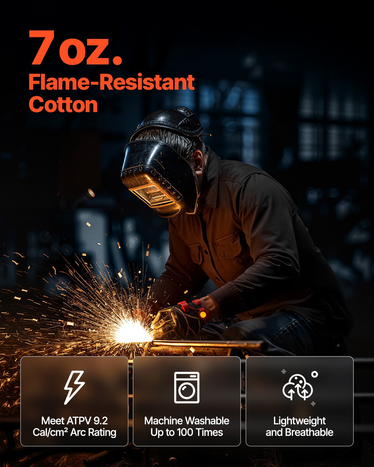 Flame Resistant Welding Jacket, 7oz. FR Shirts For Men, Machine Washable Cotton Heat-Resistant Welding Shirt, Meets ATPV 9.2 Cal/cm² Arc Rating - L Size